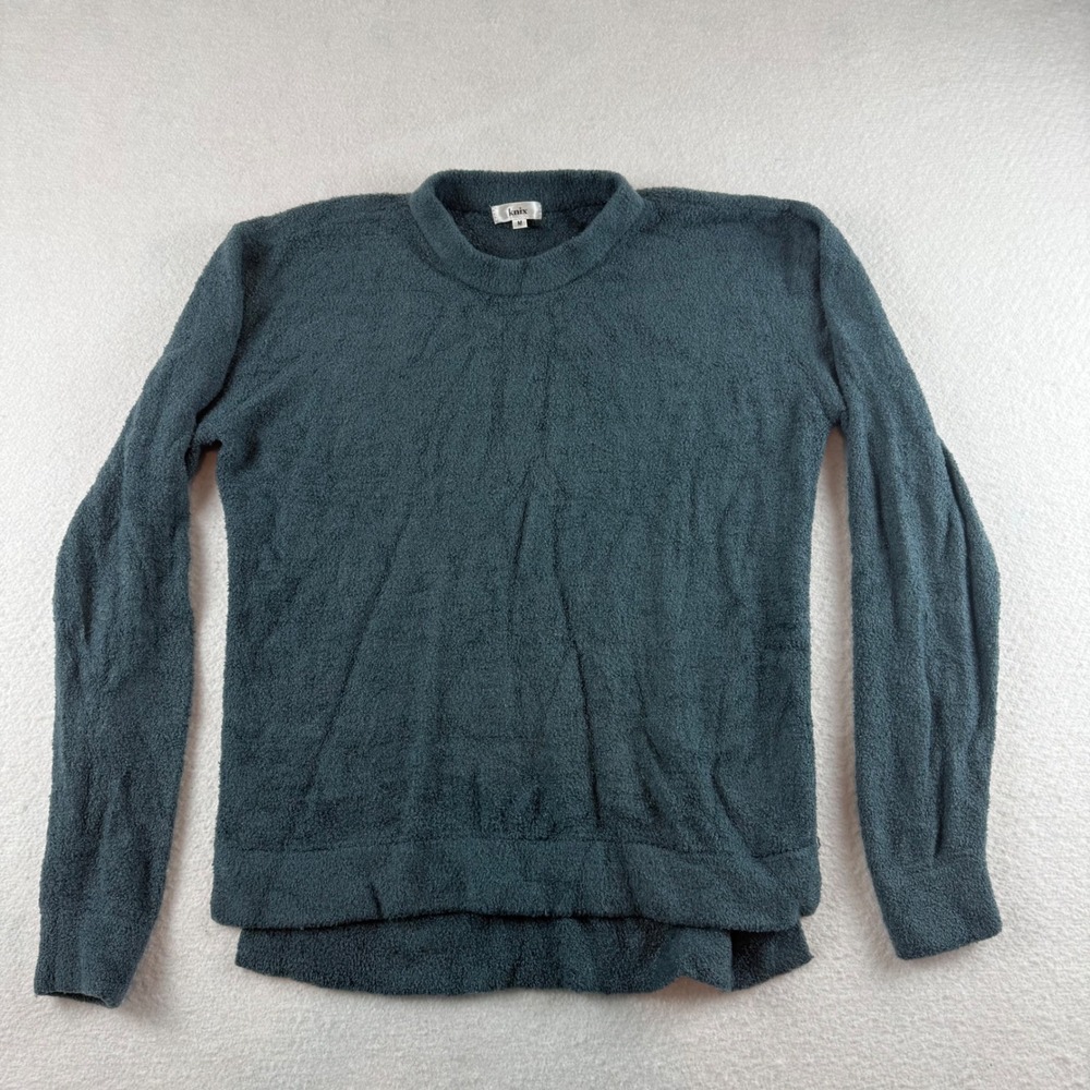 Knix Coziest Textured Crewneck Sweater Teal Blue Green Fuzzy Knit Size Medium